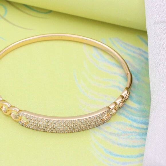 Rose Gold Chain Link Bangle with Sparkling Stone-Encrusted Plate, XPBL0556 - Picture 3 of 12